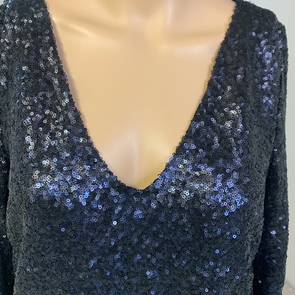 Monsoon Sequins Ombré Navy Blue V-Neck Long Sleeve Midi Cocktail Dress, Size M - Picture 9 of 17